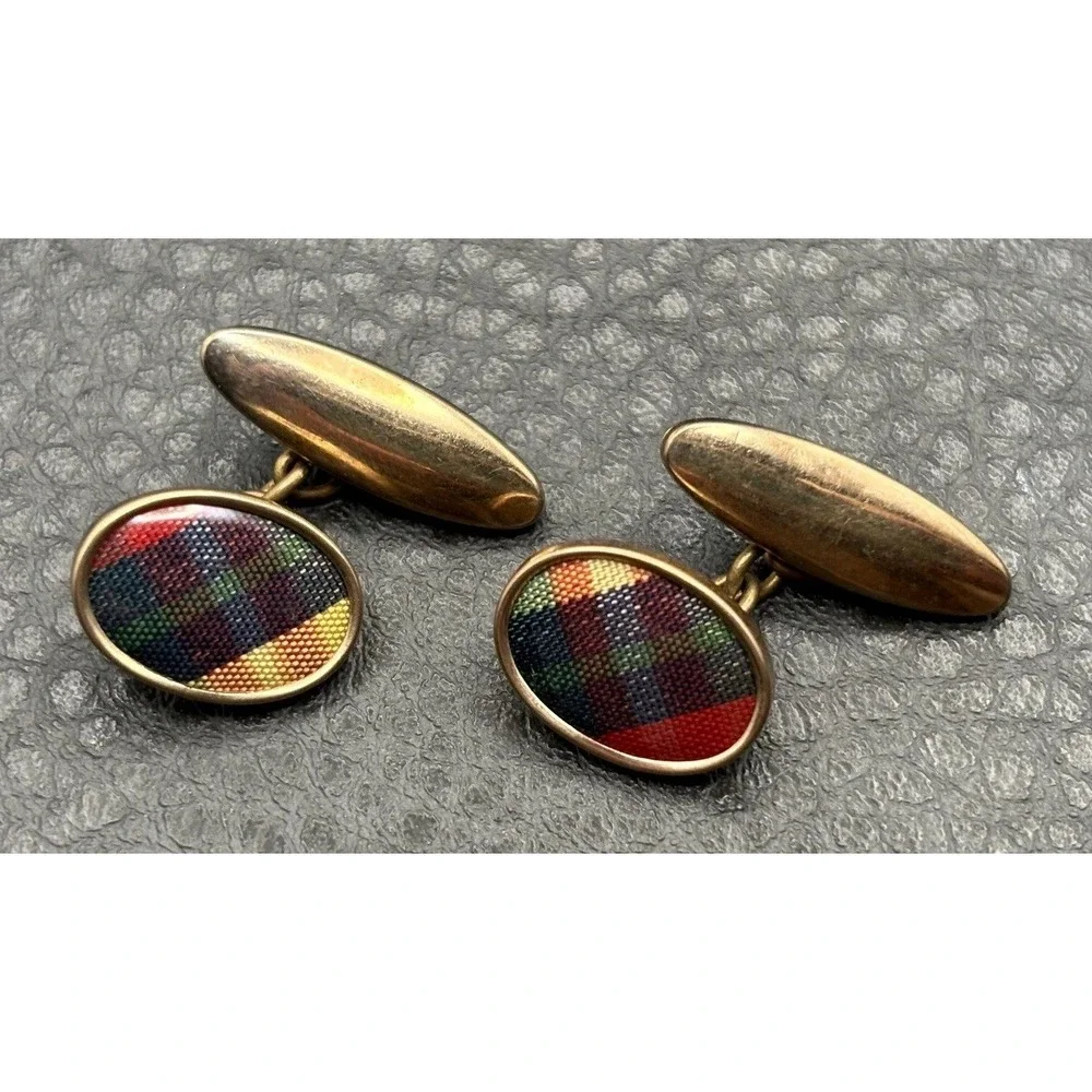 Vintage Victorian Red Green Tartan Cufflinks Gold Filled Cufflinks Men's Formal